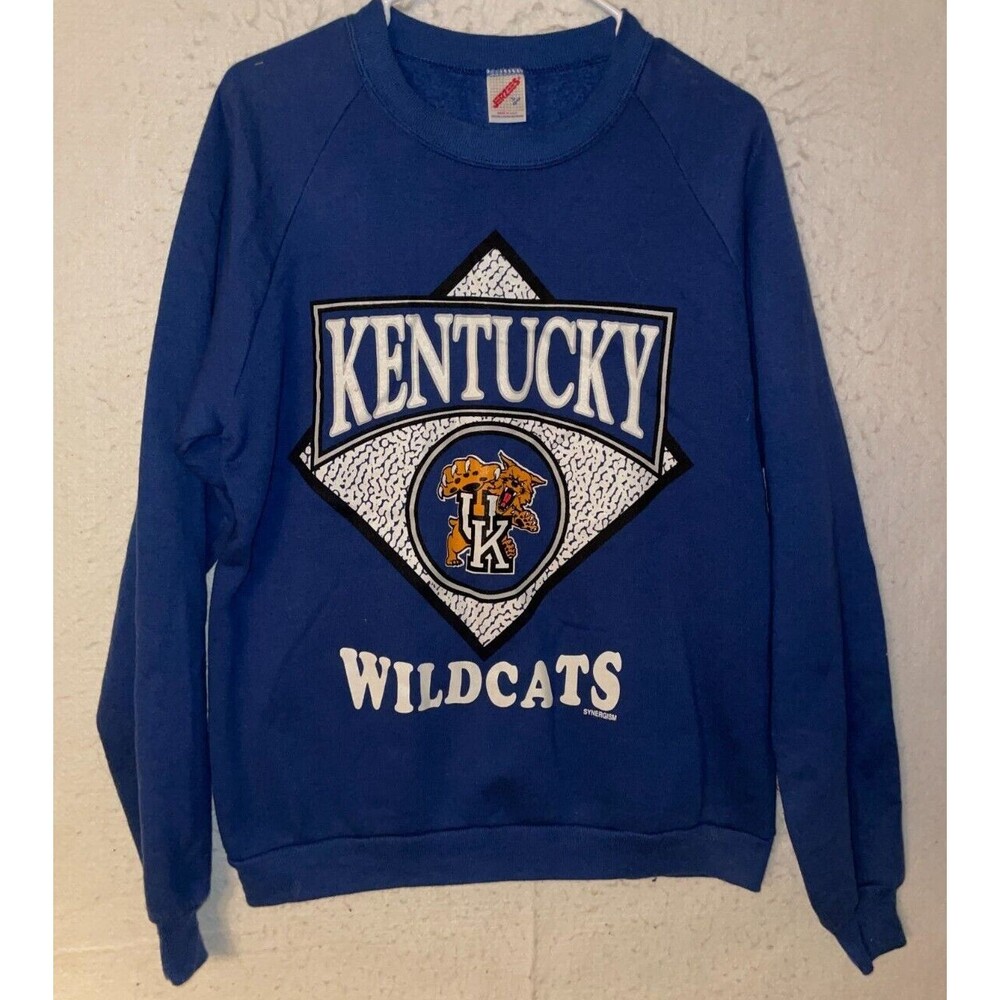 Jerzees Mens Blue USA Made L 42-44 VTG Crew Neck Sweatshirt Kentucky Wildcats UK